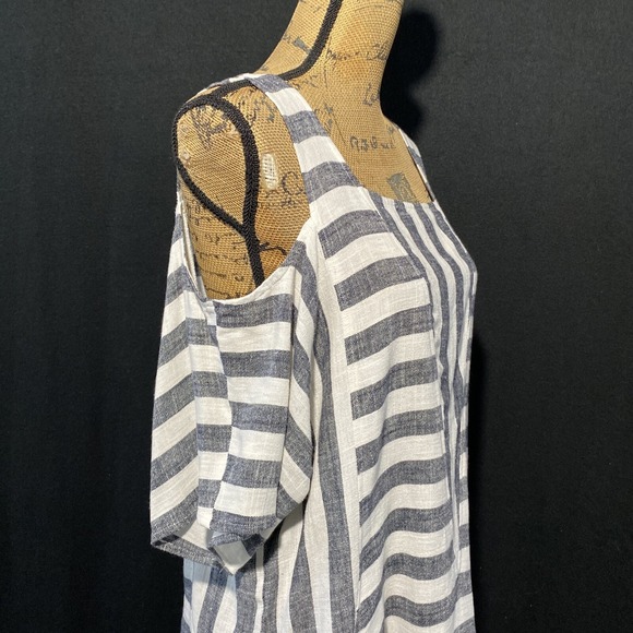 NEW Soft Surroundings S Linen Bl Tunic Top Pocket Shift Cold Shoulder Sunset - Picture 4 of 9